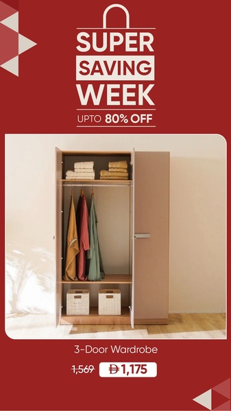 wardrobe, closet cabinet, clothing wardrobe, storage closet, bedroom furniture, discount offer, holiday sale, minimalist, lifestyle, energetic, bold, red, neutral